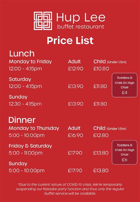 Menu at Hup Lee Buffet Restaurant, Motherwell, 131 Merry St