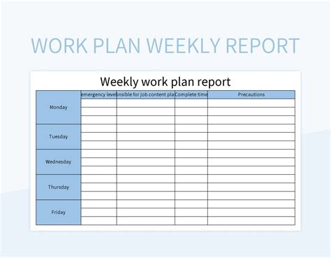 Work Plan Weekly Report Excel Template And Google Sheets File For Free Download - Slidesdocs