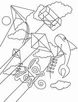 Printable Coloring Pages Kids Flying Kites sketch template