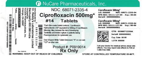 Ciprofloxacin (NuCare Pharnaceuticals,Inc.): FDA Package Insert