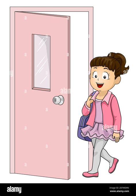 Ilustración de una niña entrando en una puerta abierta a. Una clase de Ballet Fotografía de ...