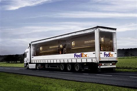 UPS trucks can fit perfectly inside of a FedEx truck. Clever advertisement implies that even ...