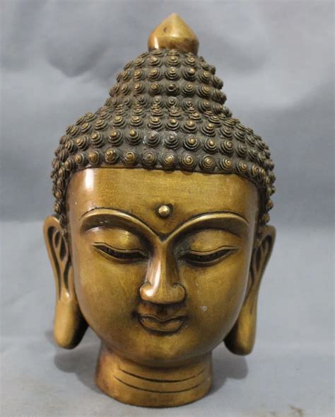 huij 008377 9" Tibet Bronze Buddhist Fo Sakyamuni Shakyamuni Buddha Head Statue Sculpture on ...