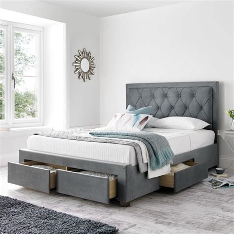 Woodbury Grey Velvet Fabric 4 Drawer Storage Bed Frame - 5ft King Size | Ideas de muebles de ...