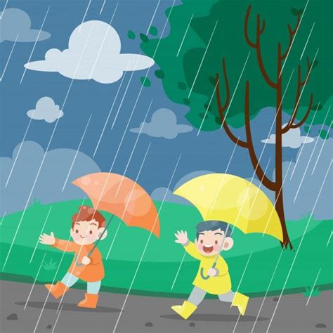 Premium Vector | Kids play in rainy day vector illustration | Kids playing, Rainy day images ...