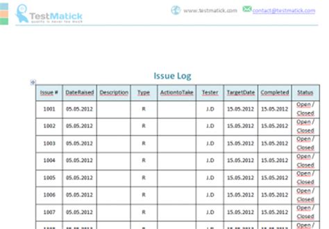 Issue Log – TestMatick