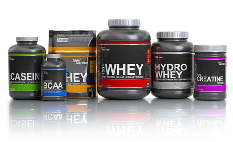 Sports nutrition (supplements) for bodybuilding. Whey protein casein, bcaa, creatine isolated on ...