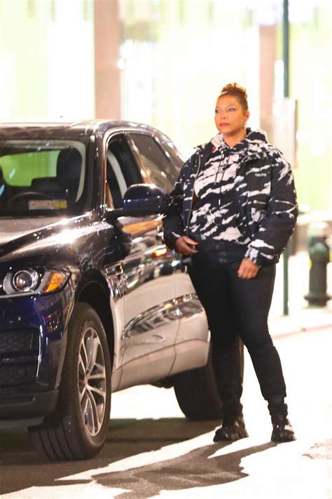 Queen Latifah in a Black and White Windbreaker Shooting Scenes For New ...