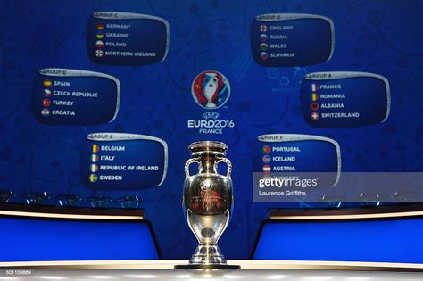 The UEFA European Championship trophy is displayed with the completed... News Photo - Getty Images