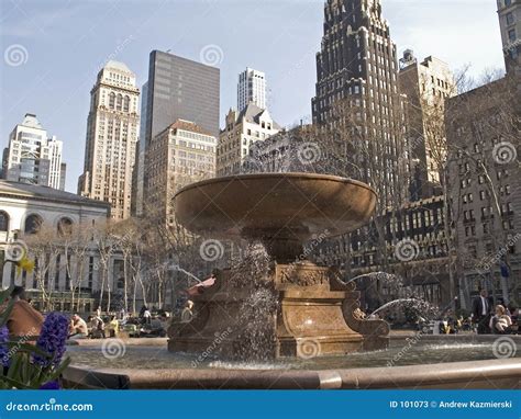 Bryant Park Fountain stock image. Image of sunny, buildings - 101073