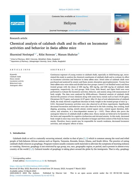 (PDF) Chemical analysis of calabash chalk and its effect on locomotor ...