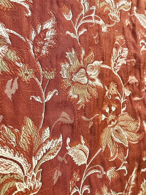 SWATCH 4” X 7” - Quilted Brocade Floral Upholstery Fabric- Rust Brick Red | www ...