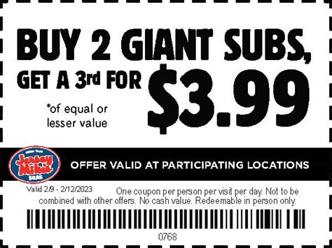 Jersey Mike's Coupons And Specials: Free Sub