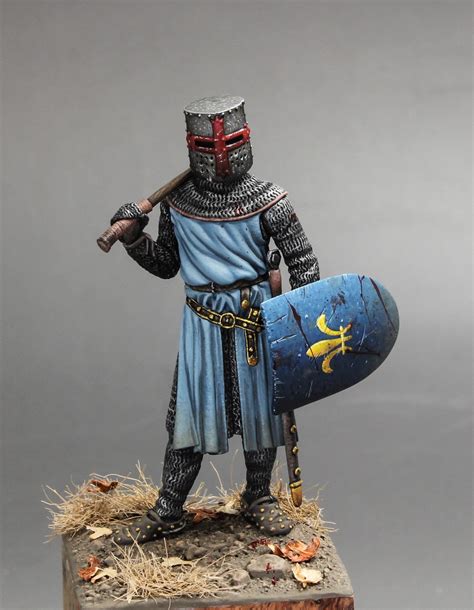 Medieval Knight Statue with Blue Barrel