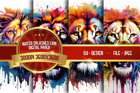 Water Splashes Lion Digital Paper Graphic by UM Design House · Creative Fabrica