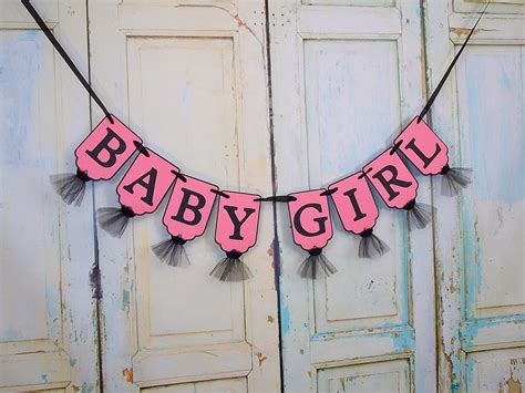 Baby Girl Banner Pink and Black Banner With Tulle Girl Baby - Etsy