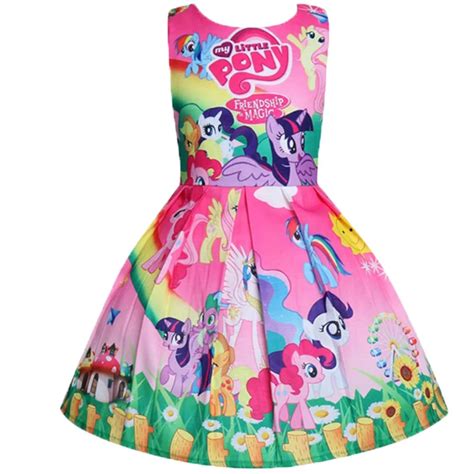 2018 New My Baby Summer Princess Little Pony Rainbow Dresses For Girls Halloween Birthday Party ...