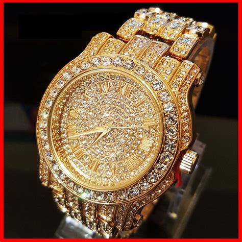 Men Hip Hop Iced out Gold Tone Bling Simulated Diamond Rapper Watch | Wish | Gold diamond ...