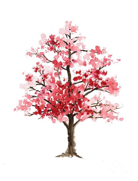 Cherry blossom tree minimalist watercolor painting Painting by Joanna ...