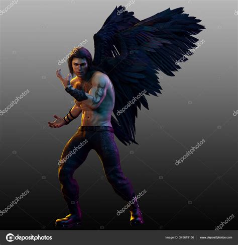 Sexy Fallen Angel Black Wings Shirtless Stock Photo by ©Ravven 345619156