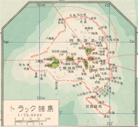 Map of Chuuk Lagoon, Federated States of Micronesia, during the ...