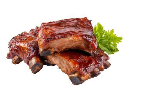 Delicious barbecued spare ribs. Tasty bbq meat, isolated on Transparent background, generate ai ...