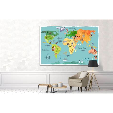 World map for kids room decor№33 Ready to Hang Canvas Print – Zellart ...