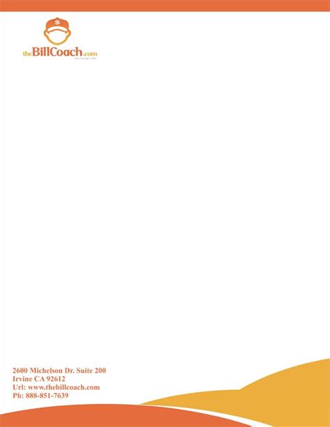 an orange and white business letterhead with the words billcoach on it's side