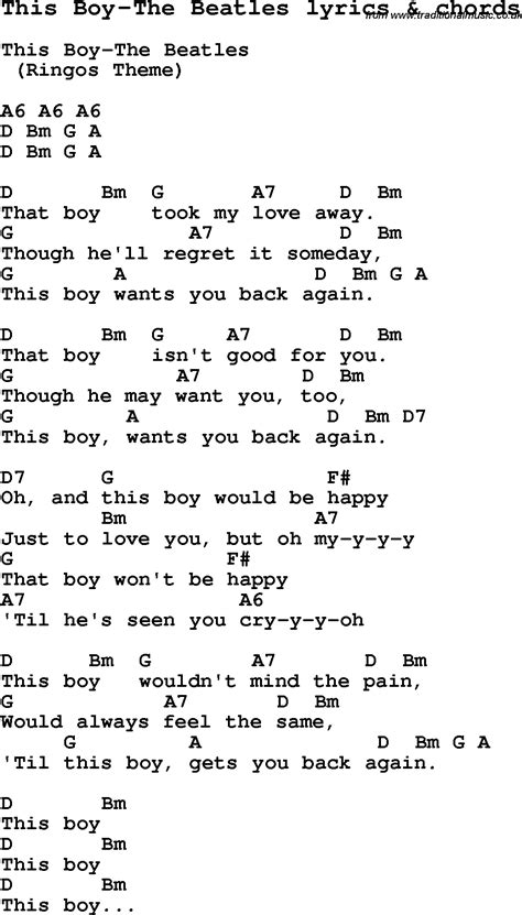 Love Song Lyrics for:This Boy-The Beatles with chords.