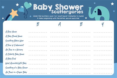 Baby Shower Scattergories - 10 Free PDF Printables | Printablee