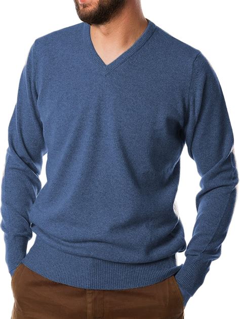 Hawick Knitwear Men's V-Neck Plain Cashmere Jumper - Soft Denim (XL) : Amazon.co.uk: Clothing