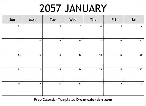 January 2057 calendar | Free blank printable with holidays