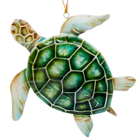 Hand Painted Green Sea Turtle Metal and Capiz Oyster Shell Ornament 5.75" New! | eBay