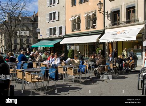 old town street scene cafe, geneva, switzerland Stock Photo - Alamy