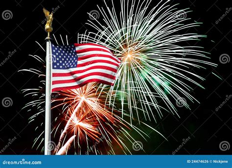 American Flag With Fireworks In Background Stock Photo - Image of festival, white: 24474626