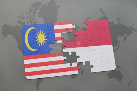 Puzzle With The National Flag Of Malaysia And Indonesia On A World Map ...