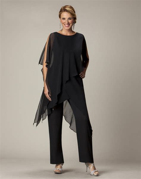 Black Chiffon Mother Of The Bride Pant Suit Bride Goom Formal Outfits Evening Elegant Plus Size ...