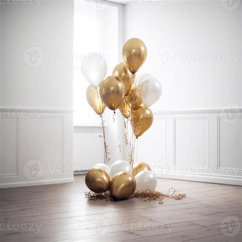 Gold and white balloon on white background with copy space. 22318583 ...