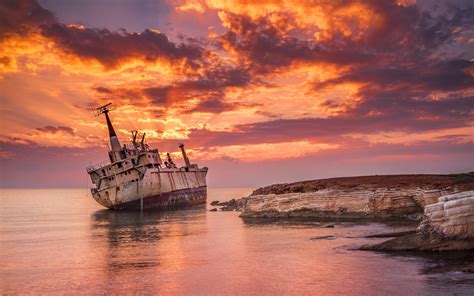 Wallpaper : 3840x2400 px, landscape, sea, shipwreck, sunset 3840x2400 ...