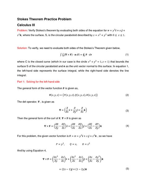 SOLUTION: Stokes theorem practice problem - Studypool