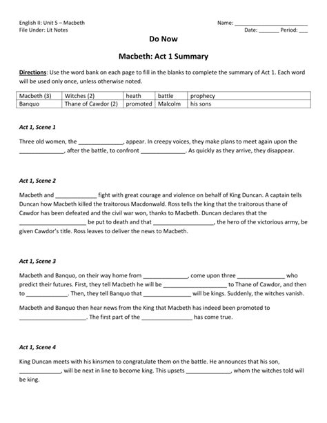 U5 Macbeth Act 1 Summary