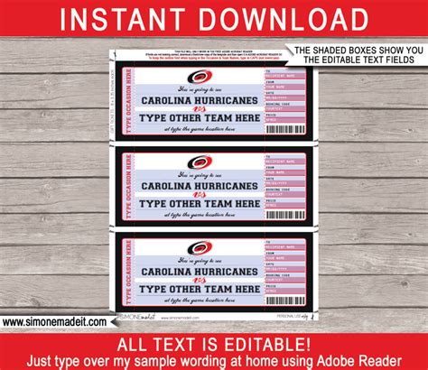 Carolina Hurricanes Game Ticket Gift Voucher | Printable Surprise ...