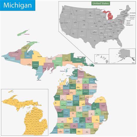 Old Historical City, County and State Maps of Michigan