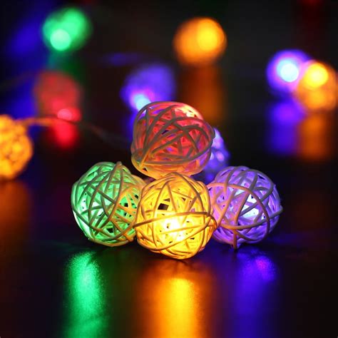 Qedertek Christmad led lights 20 Led Rattan Ball Christmas Party Lights Battery Operated Outdoor ...