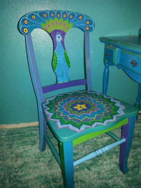 Peacock chair, full view | Painted furniture, Funky painted furniture, Painted rocking chairs