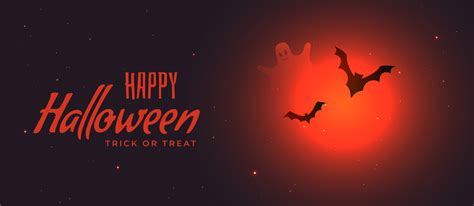 spooky halloween banner with red moon and flying bats - Download Free ...