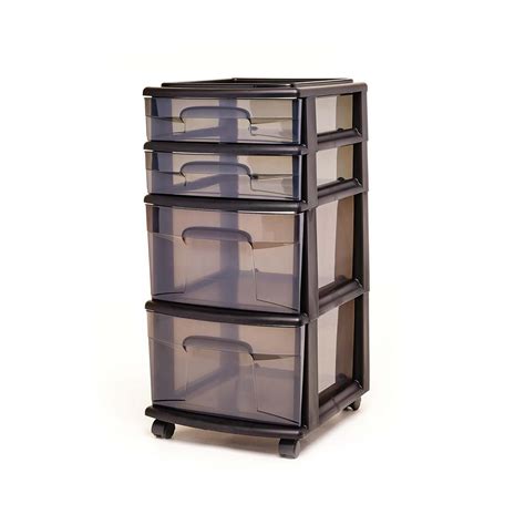 4 Drawer Medium Sturdy Plastic Storage Cart Wheeled Cart in Smoke Gray NEW | eBay