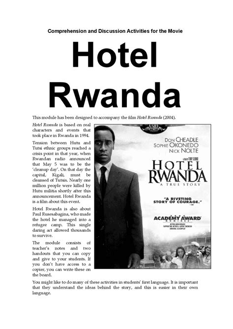 Hotel Rwanda | Study notes French - Docsity