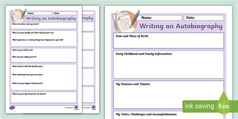 Autobiography Writing Template for Year 3-6 Students