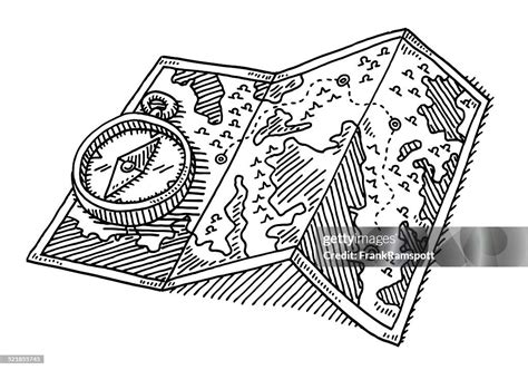 Navigation Compass Folded Map Drawing High-Res Vector Graphic - Getty ...